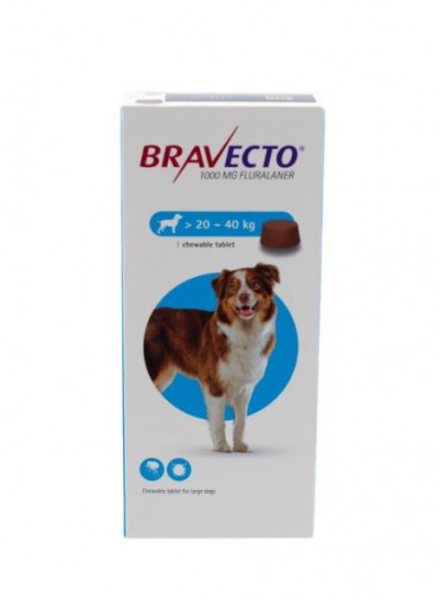 Buy Bravecto Chewable Pack 2 Large Dog (20kg-40kg) 1000mg Online |  SmartVetMeds | SmartVetMeds